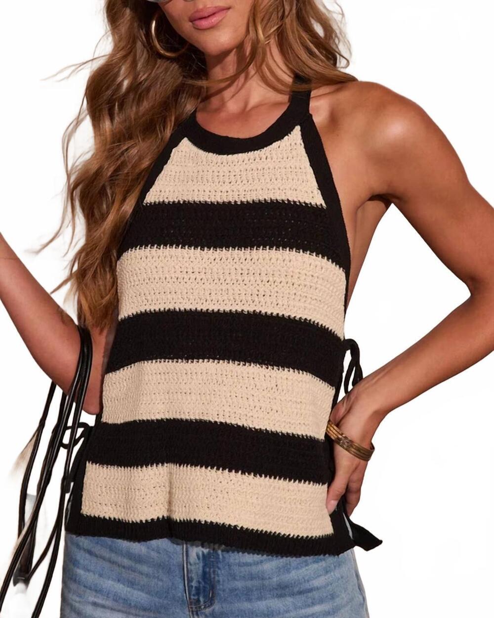 NEW BY TOGETHER heather knit halter top in black multi